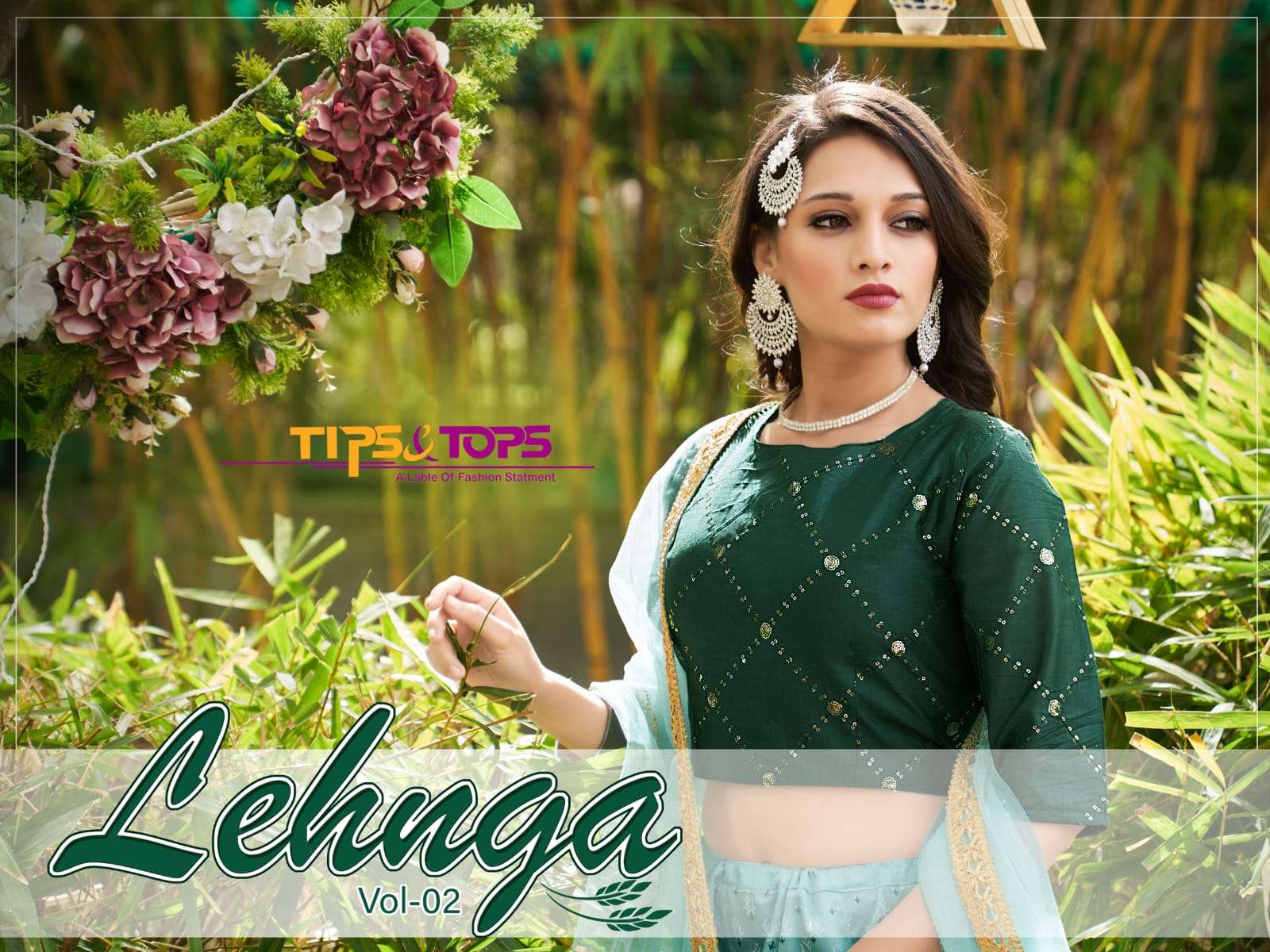 Tips &Tops-Lehnga Vol 02-Viscos-Chanderi-Prints -Handwork-Crop-Top-with-Chanderi-Flaired Skirt And Net With Lace-Work-Dupatta-Poster